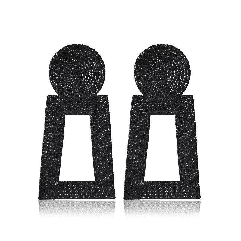 Frosty hollow trapezoidal earrings temperament geometric pendant earrings female square pattern metal earrings