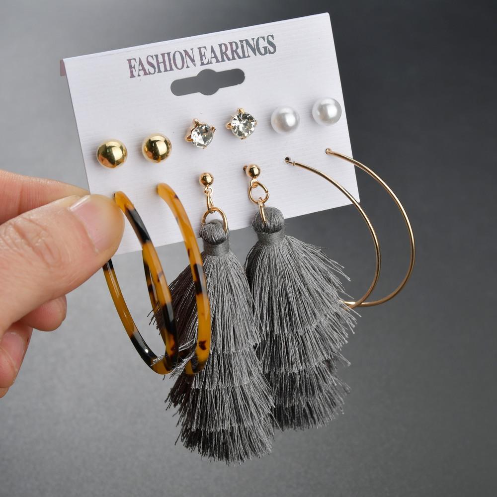 Accessories Creative Leopard Print Acrylic Stud Earrings Bohemian Layered Tassel Earrings Set