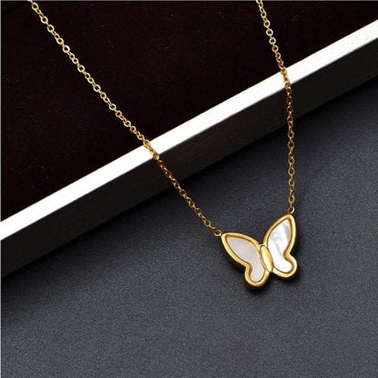 Titanium steel white shellfish butterfly necklace female temperament all-match natural white mother-of-pearl clavicle chain net red ins cold