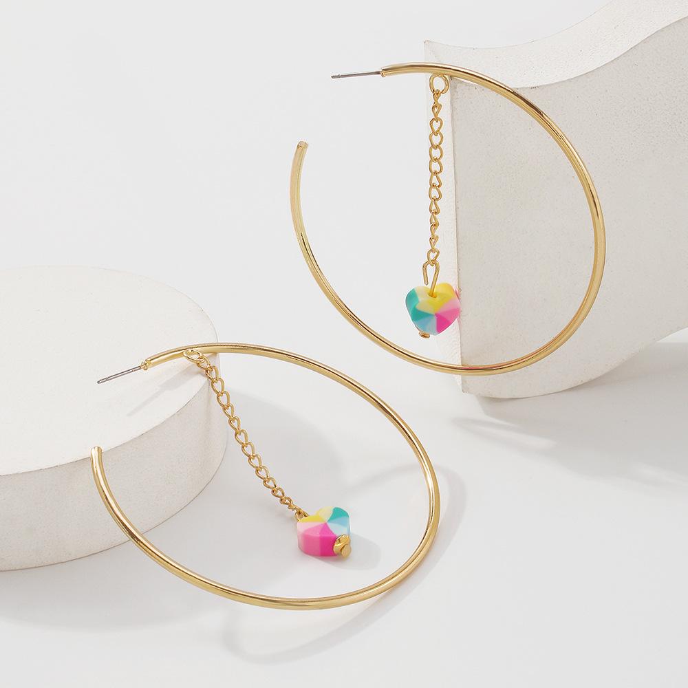 E115 Simple geometric earrings colorful love creative chain C-shaped earrings retro niche earrings women