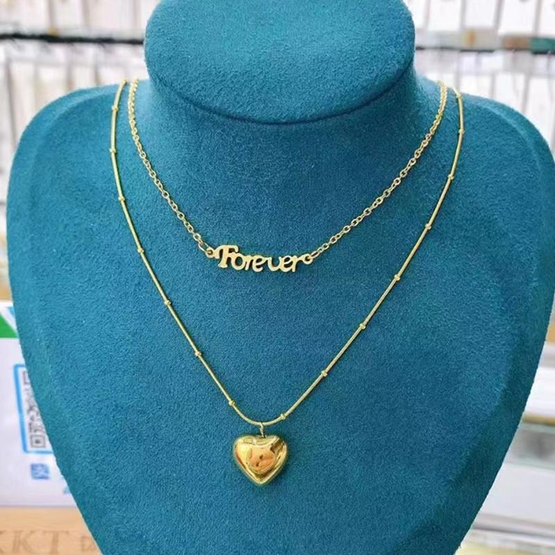 Titanium steel love necklace women's older style ins double-layer sweater chain autumn and winter niche design sense