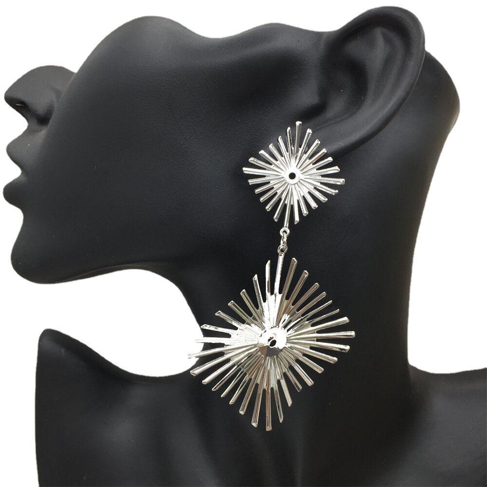 Summer geometric double diamond fence fried fur earrings night party exaggerated ornaments