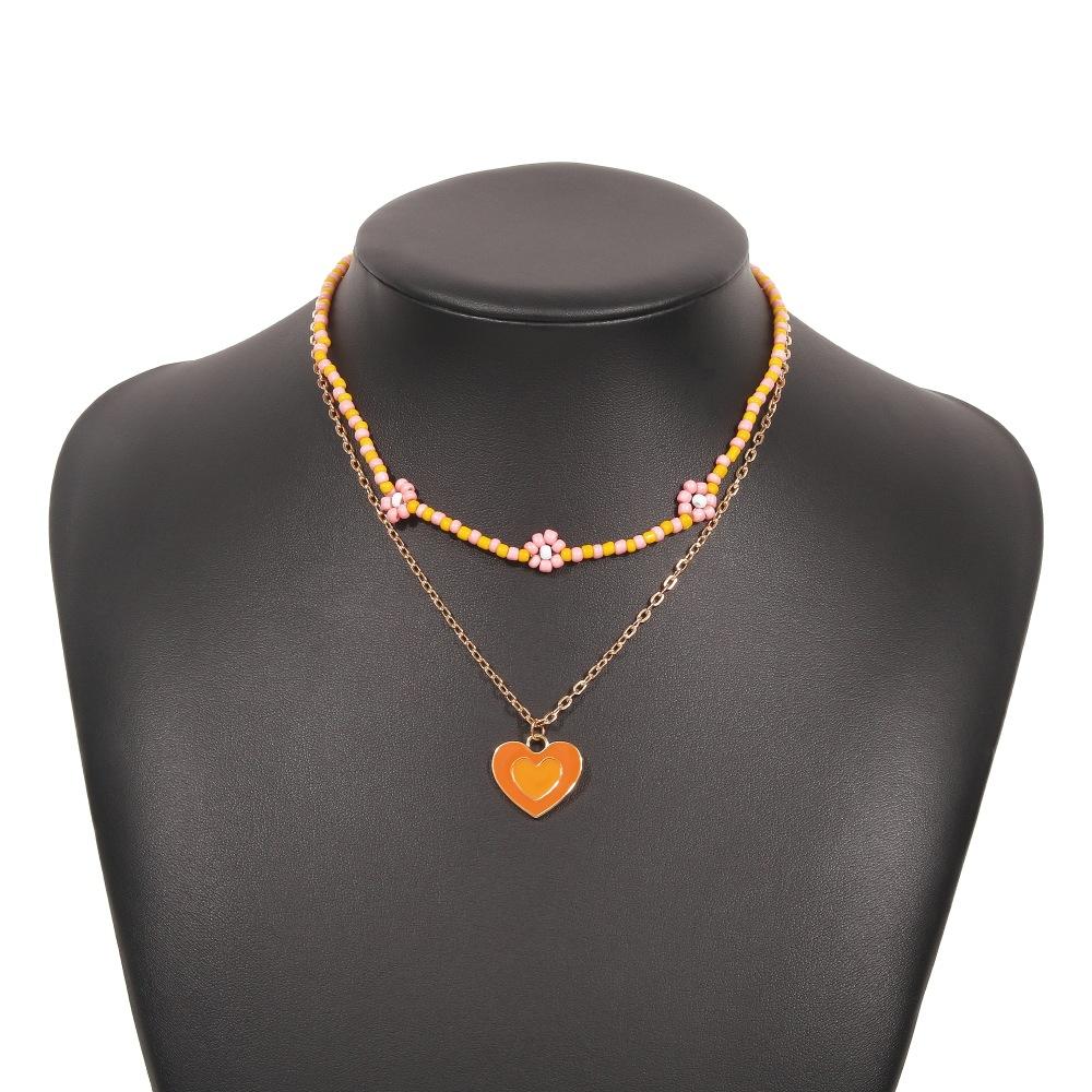 N9535 Double Layer Clavicle Necklace Drip Oil Heart Beads Flower Candy Color Necklace Geometric Creative Necklace