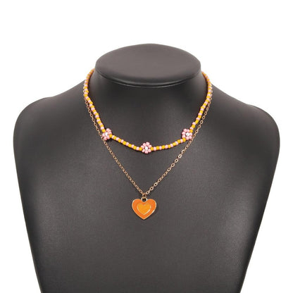 N9535 Double Layer Clavicle Necklace Drip Oil Heart Beads Flower Candy Color Necklace Geometric Creative Necklace