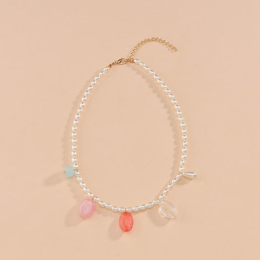Fashion Geometric Oval Resin Acrylic Necklace Elegant Temperament Imitation Pearl Necklace Jewelry