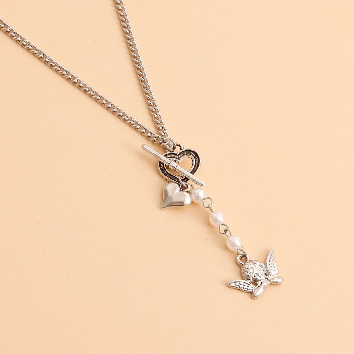 Jewelry Retro Little Angel Geometric Necklace Female Ins Temperament Imitation Pearl Love Tassel Necklace