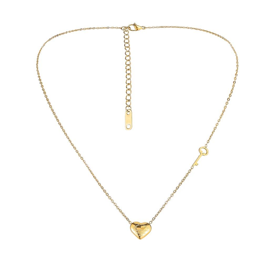 Stainless Steel Gold Plated Love Padlock Necklace Temperament Simple Small Fresh Titanium Steel Clavicle Chain