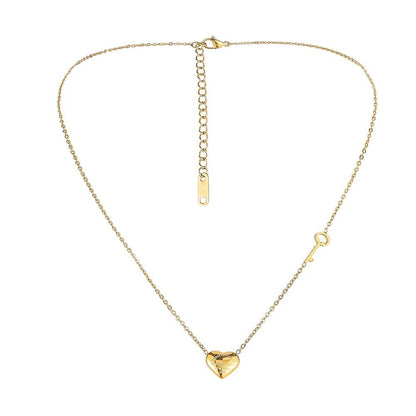 Stainless Steel Gold Plated Love Padlock Necklace Temperament Simple Small Fresh Titanium Steel Clavicle Chain