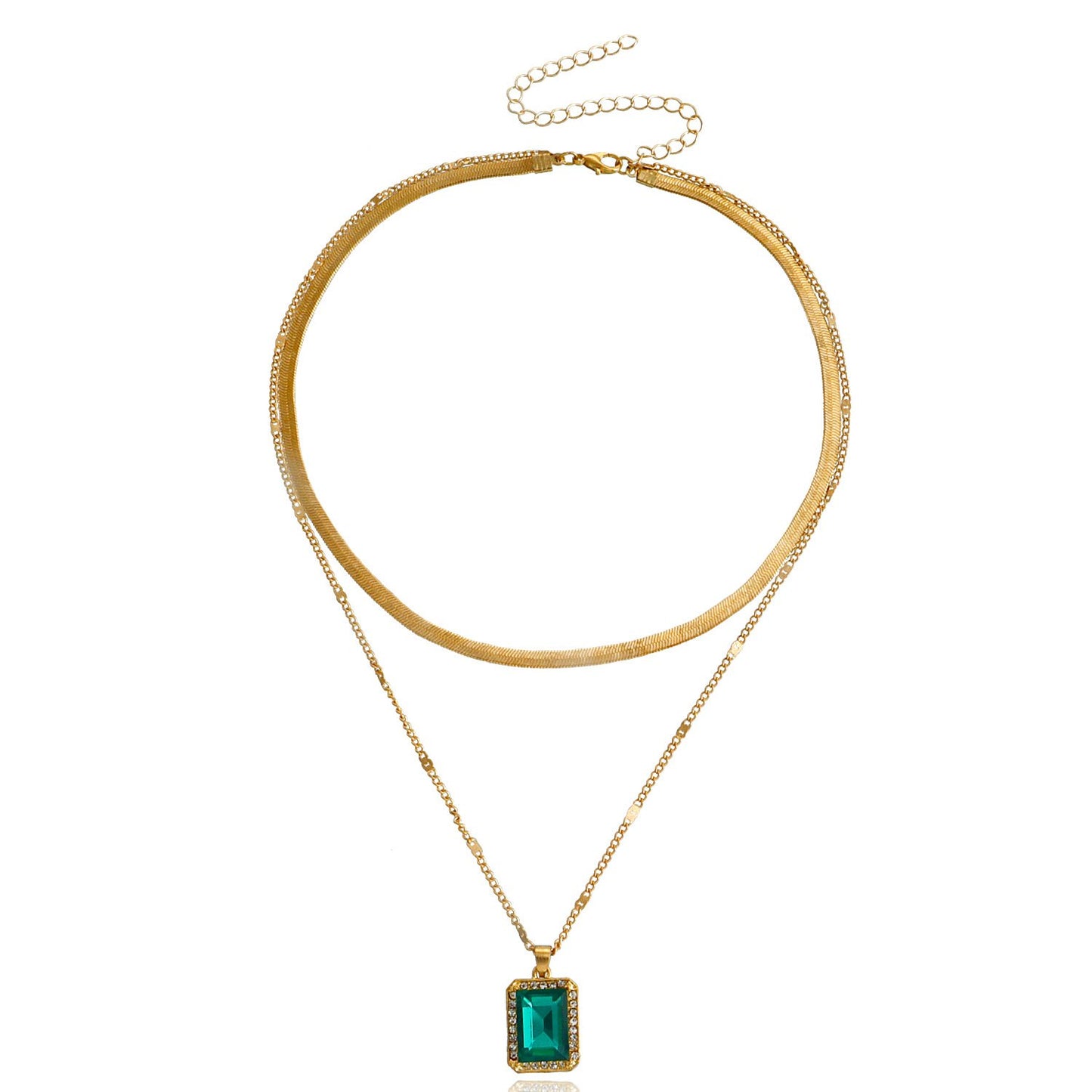 Jewelry Snake Bone Double-layer Gemstone Pendant Clavicle Chain Female Niche Retro Design Feeling Cold Necklace