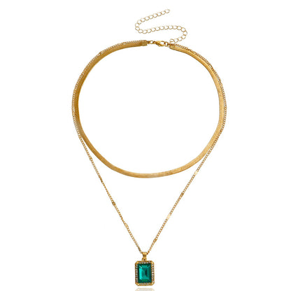 Jewelry Snake Bone Double-layer Gemstone Pendant Clavicle Chain Female Niche Retro Design Feeling Cold Necklace