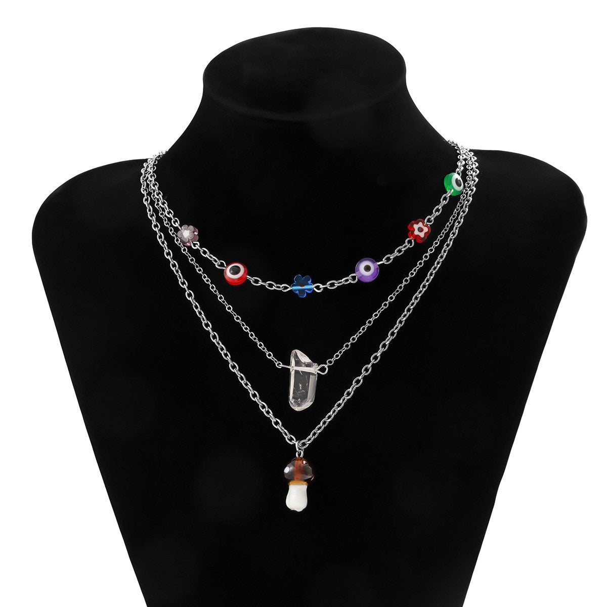 Jewelry Personality Metal Imitation Crystal Necklace Ethnic Color Flower Mushroom Multilayer Necklace Female