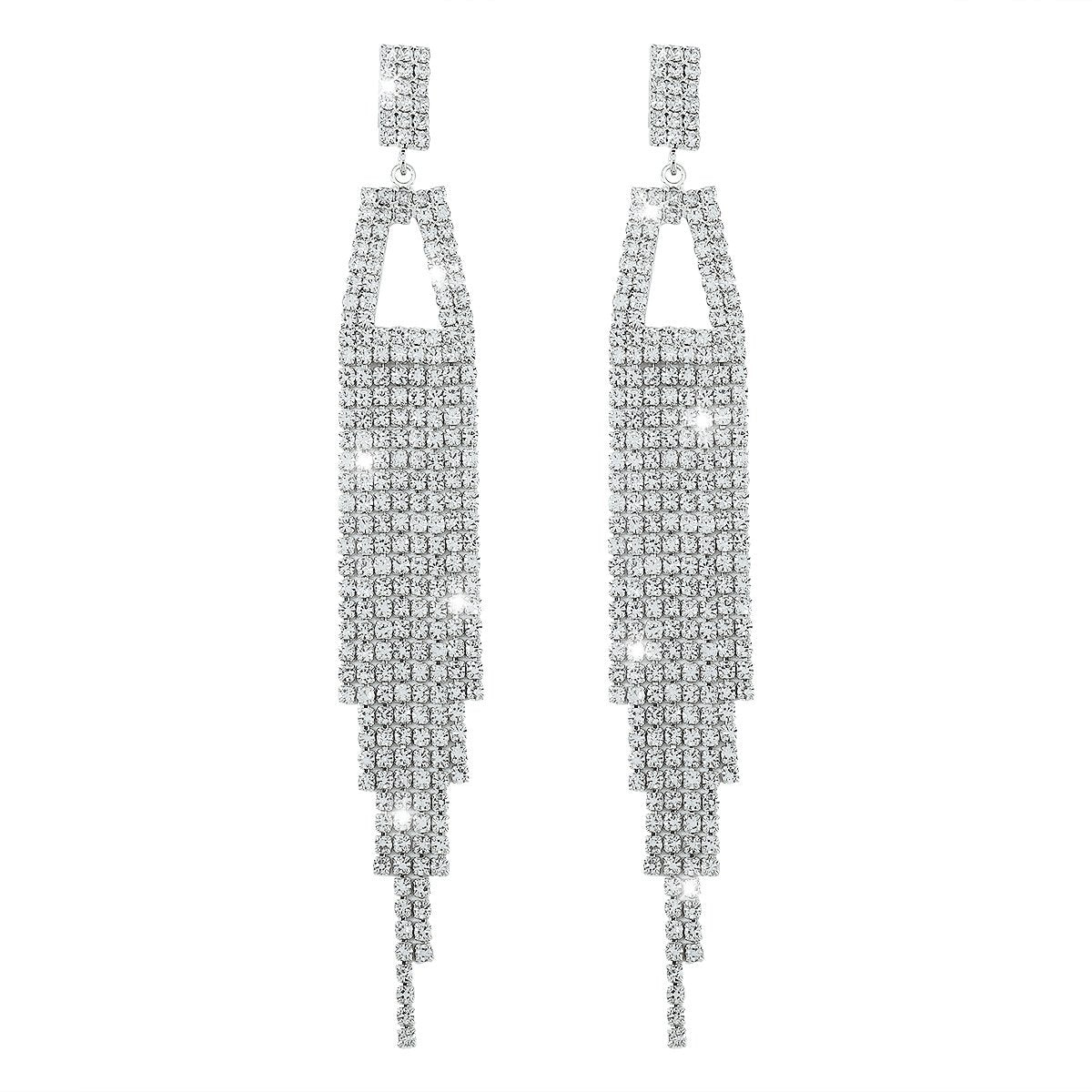 E1548 Rhinestone Tassel Earrings Temperament Light Luxury Hollow Long Earrings Dinner Party Earrings