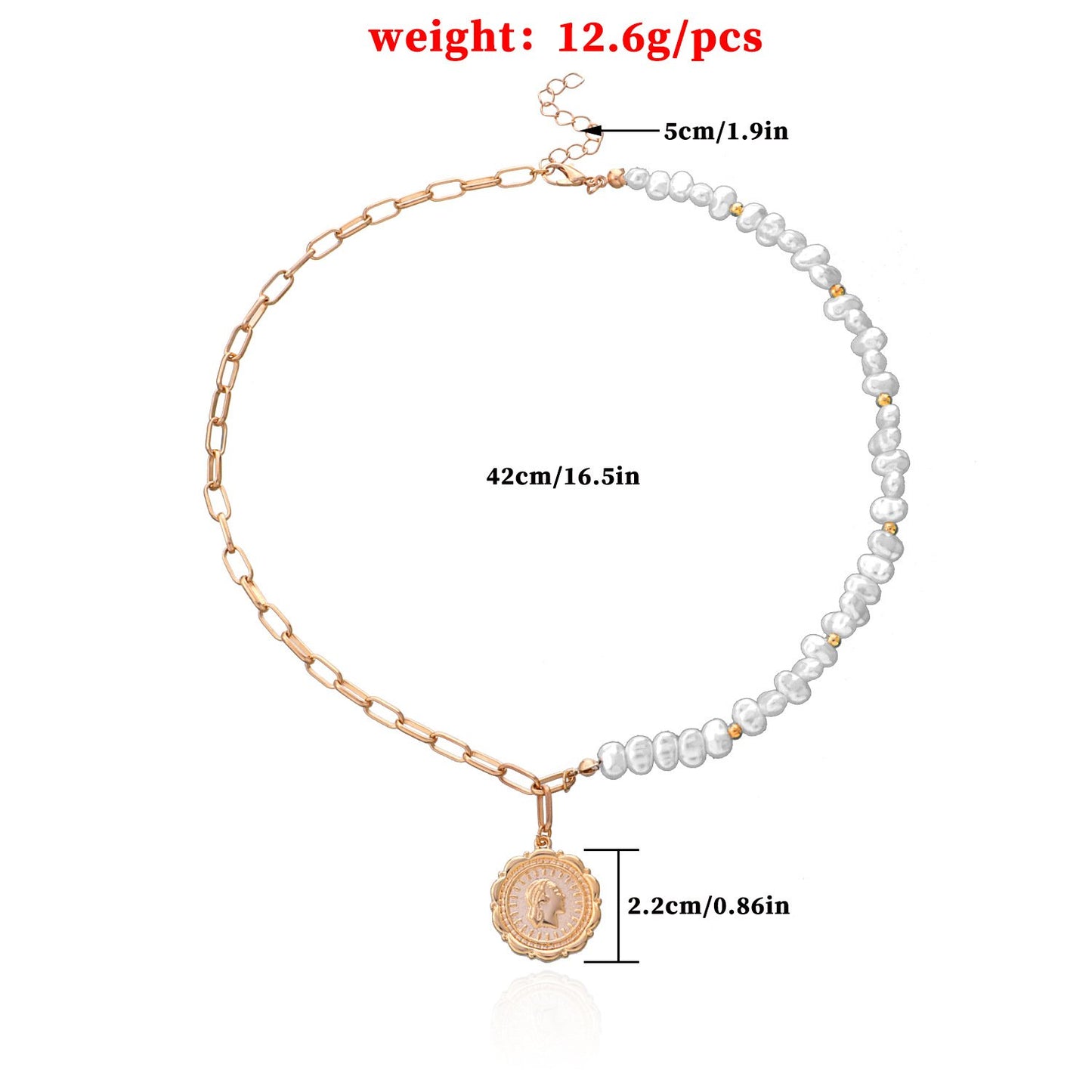 Jewelry Pearl Embossed Queen Pendant Necklace Female Creative Personality Fashion Lace Disc Necklace