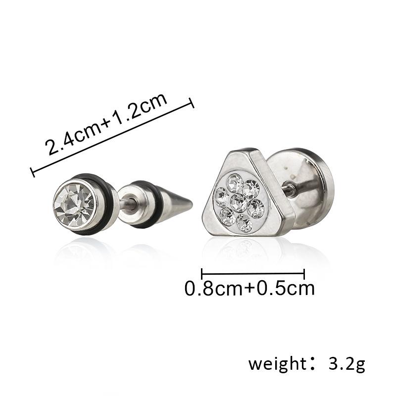 Punk personality fashion street temperament stainless steel triangle full diamond rivets asymmetric earrings men