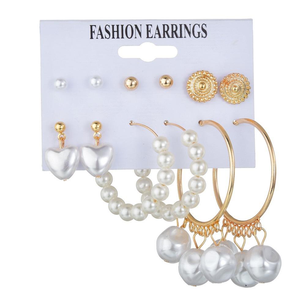 Popular Geometric Acrylic Sheet Tassel Stud Earrings Women's Pearl Set Jewelry