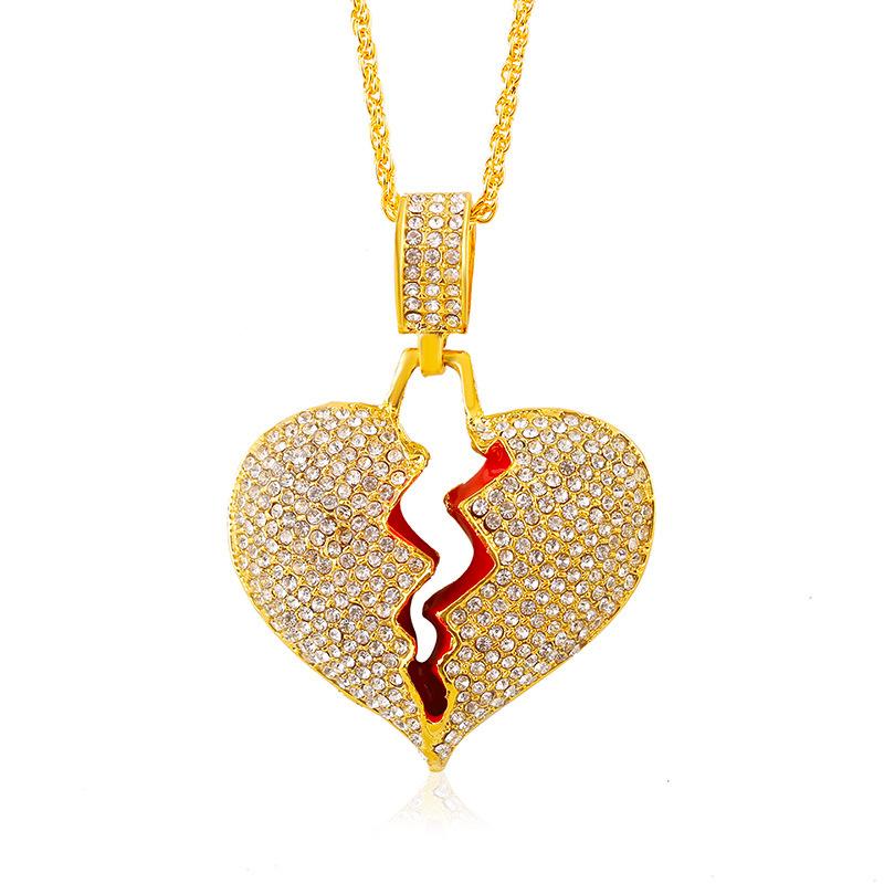 Hip-hop cracking love necklace female hip-hop fashion diamond full diamond broken heart pendant male