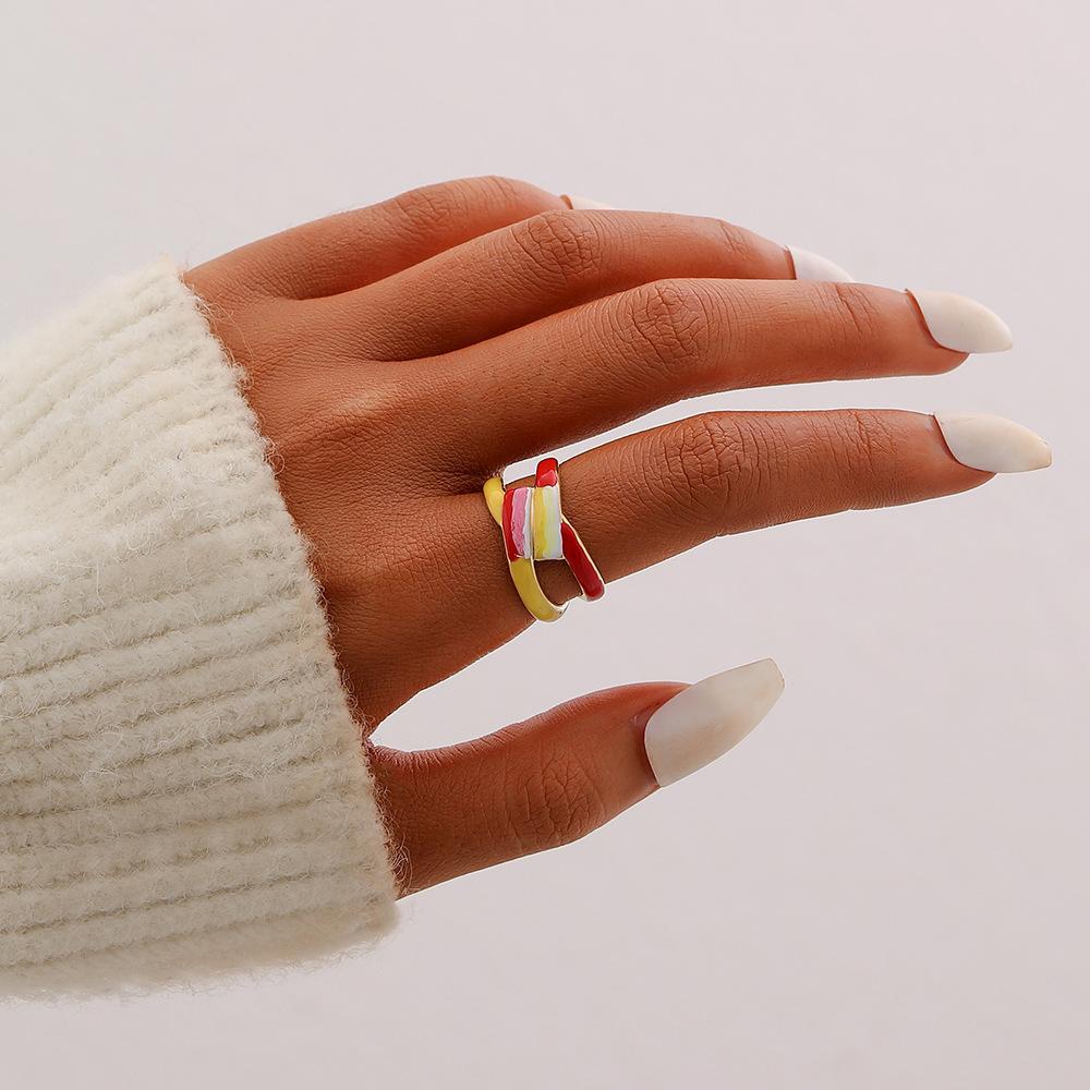 Creative stainless steel ring personality color graffiti open ring cute retro versatile fashion women
