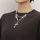 Jewelry niche design double-layer highlight pearl tassel cross star cross necklace female all-match