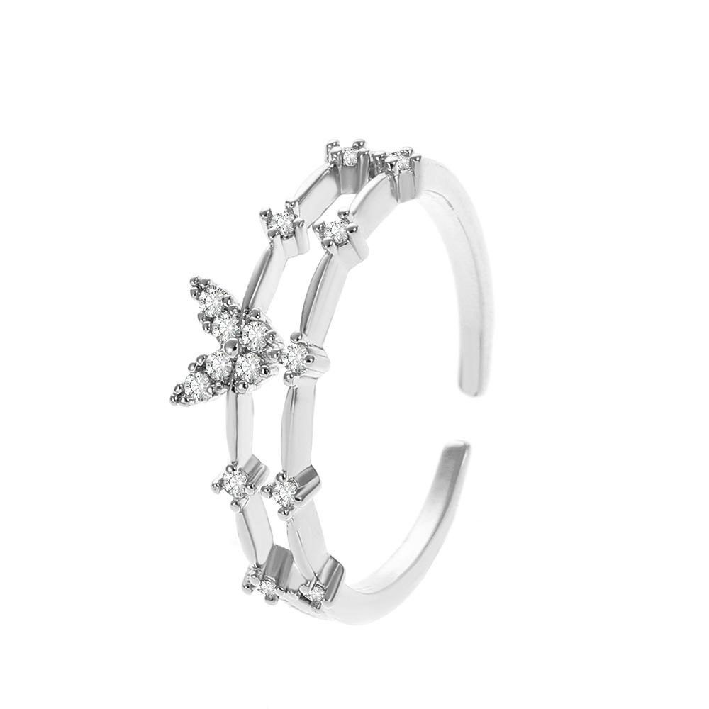 ins simple butterfly ring female fashion temperament micro-inlaid zircon double-layer metal geometric opening index finger ring