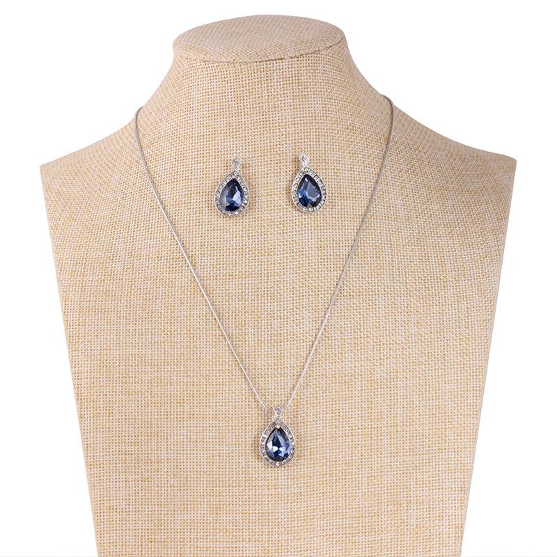 Jewelry Temperament Simple Water Drop Zircon Earrings Diamond Necklace Bridal Jewelry Fashion Set