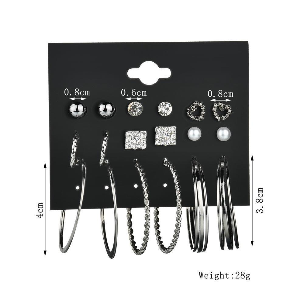 Earring Stud Set Silver 9 Pairs/Set Stud Earrings Circle Combination Set Jewelry Accessories