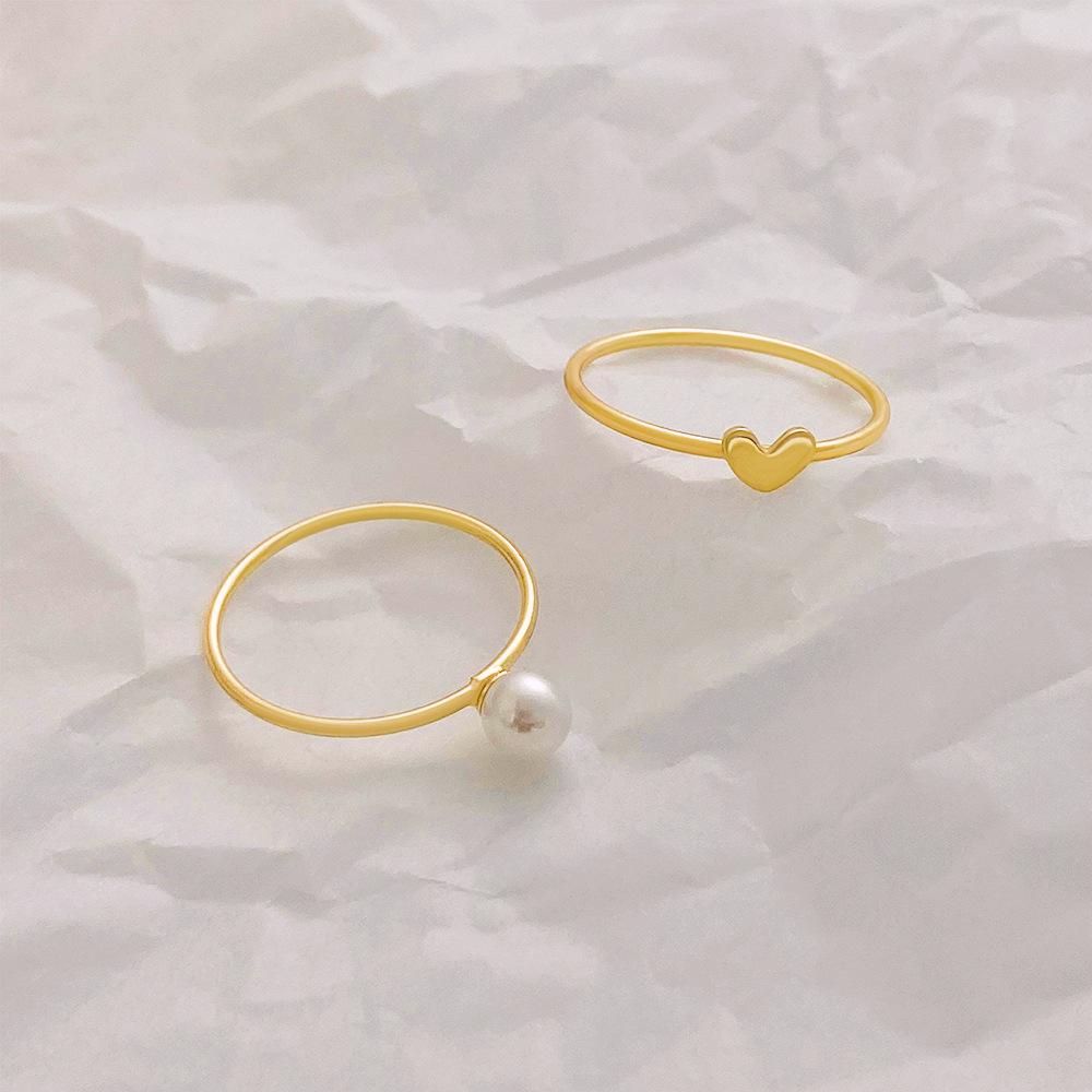 ins simple pearl love ring set fashion personality temperament stacked peach heart plain ring joint ring
