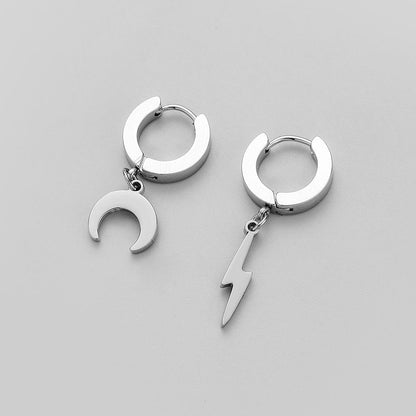 Trendy Men's Stainless Steel Asymmetrical Lightning Star Earrings Fashion Titanium Steel Jewelry Earrings Accessories