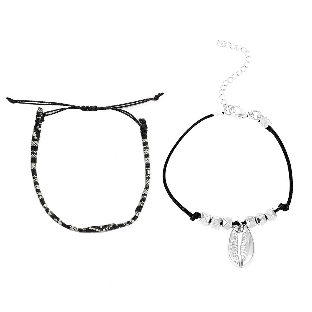 ins braided bracelet set women's fashion ethnic shell feather adjustable anklet bracelet 2-piece set