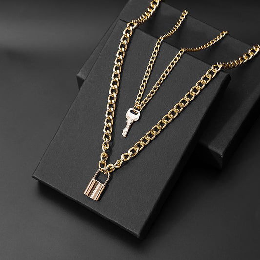 Retro Personality Variety of Chain Necklace Simple Temperament Lock Sweater Chain Necklace