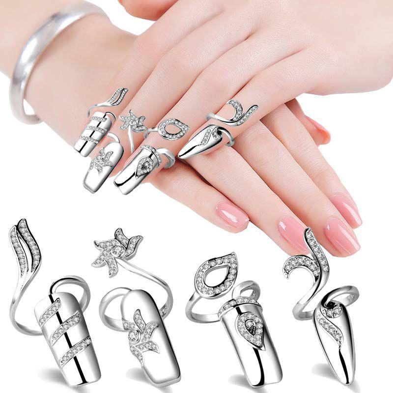 Fashion Cute Cat Pearl Nail Manicure Joint Ring Four Pieces Jewelry Set