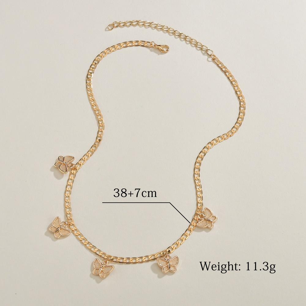 Ins Fashion Retro Gold Butterfly Pendant Necklace Popular Short Necklace Clavicle Chain