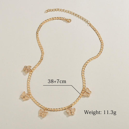 Ins Fashion Retro Gold Butterfly Pendant Necklace Popular Short Necklace Clavicle Chain