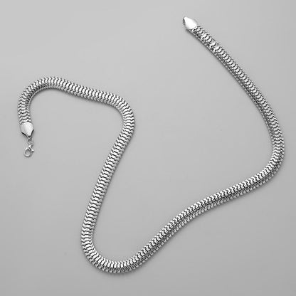 Fashion Men's Flat Snake Bone Silver Chain Retro Versatile Punk Personality Trend Simple Necklace