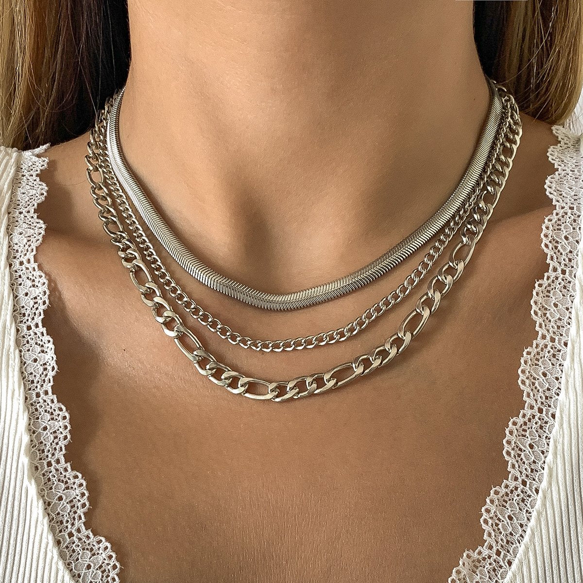 Jewelry Punk Geometric Metal Chain Necklace Retro Simple Clavicle Necklace Set Female