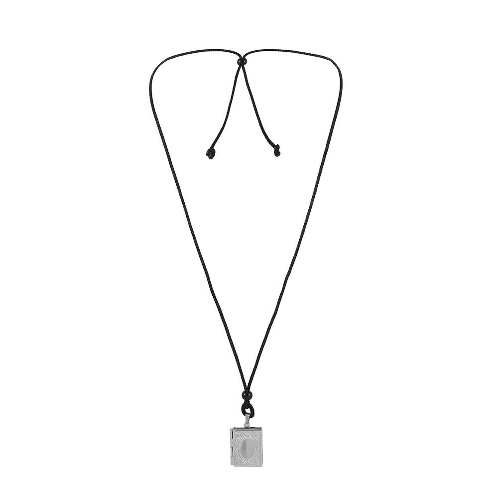 Fashion Men's Retro Versatile Stainless Steel Openable Square Photo Box Rope Necklace Sweater Chain