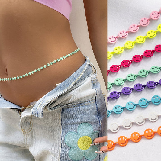 Jewelry simple hollow geometric body chain color macaroon color smiley face single layer waist chain female