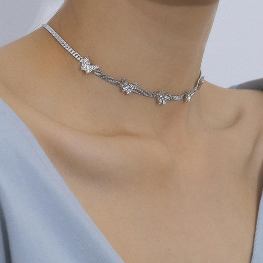 Jewelry Simple Flat Chain Necklace Clavicle Chain Temperament Diamond Butterfly Necklace Choker
