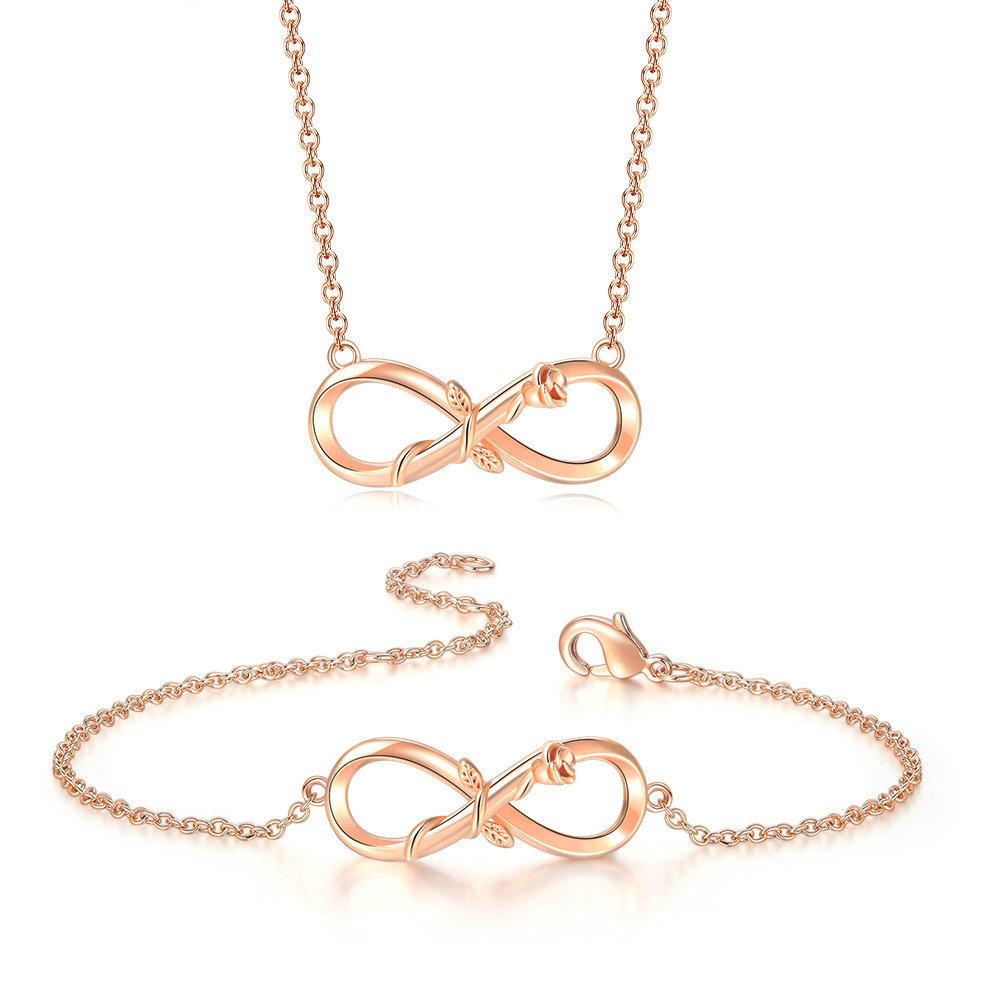 Fashion Color Separation Plating Rose Necklace 8 Character Infinity Bracelet Female Jewelry Set