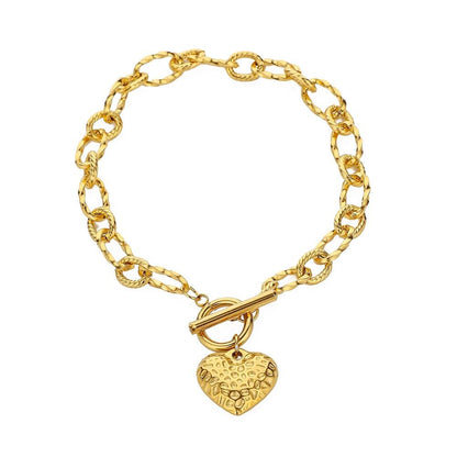 Dongdaemun Simple Stainless Steel Love Tag Bracelet Personality Hammer Pattern Peach Heart OT Buckle Trendy Hand Jewelry