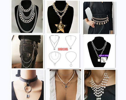 Jewelry Exaggerated Thick Chain Pendant Necklace Female Retro Multi-layer Geometric Lock Set Chain Necklace Female