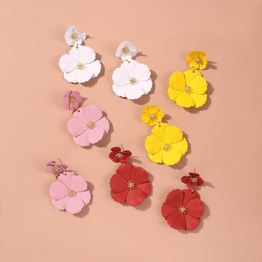E8327 Mori flower earrings creative fashion alloy spray paint multi-color flower stud earrings for women