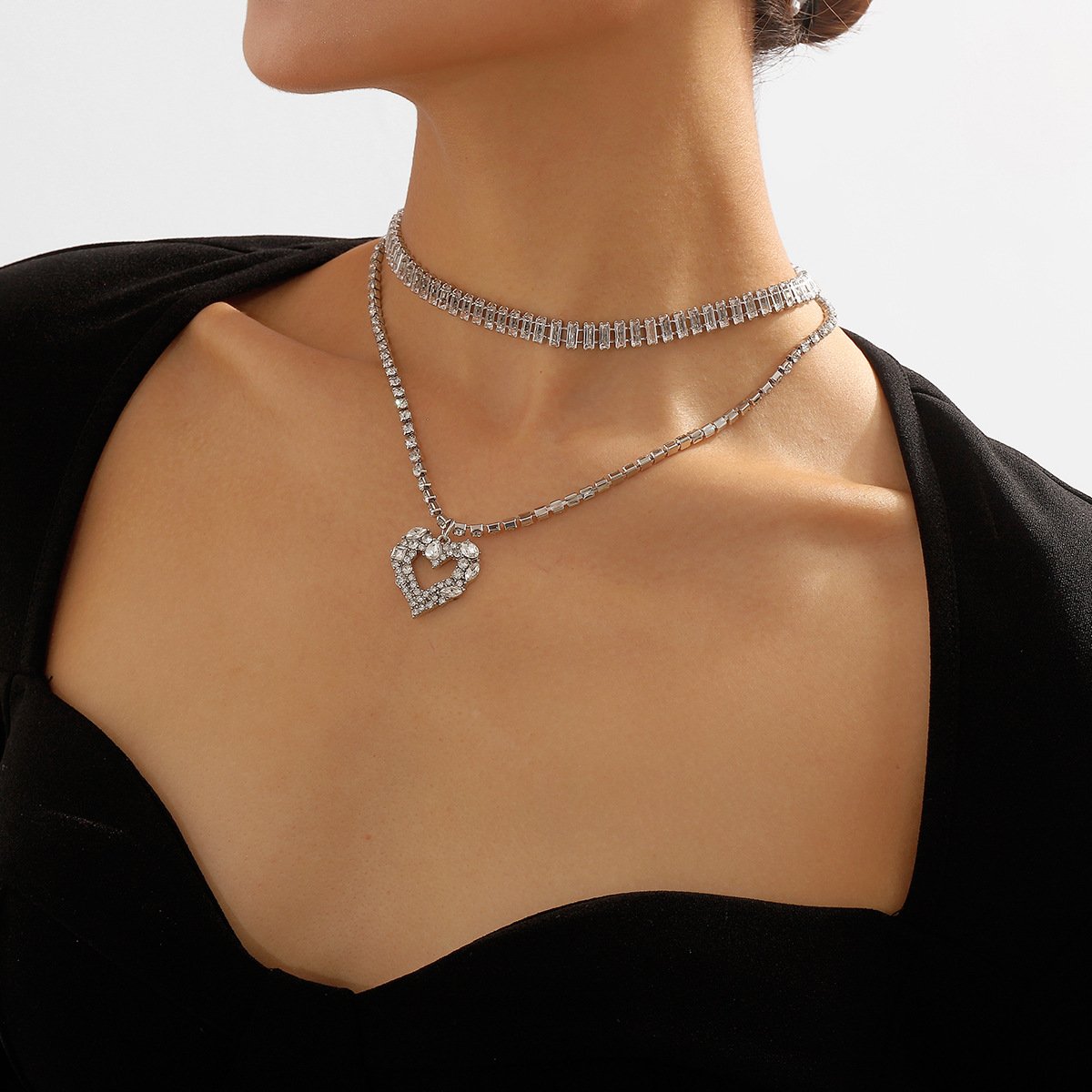 N1885 Fashion Sweet Claw Chain Rhinestone Clavicle Necklace Cool Love Love Hong Kong Retro Stacked Necklace