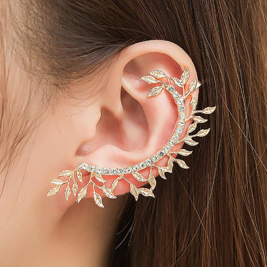 Earrings Temperament Leaves Diamond Earrings Women's Creative Single Domineering Exaggerated Earrings Ear Clips