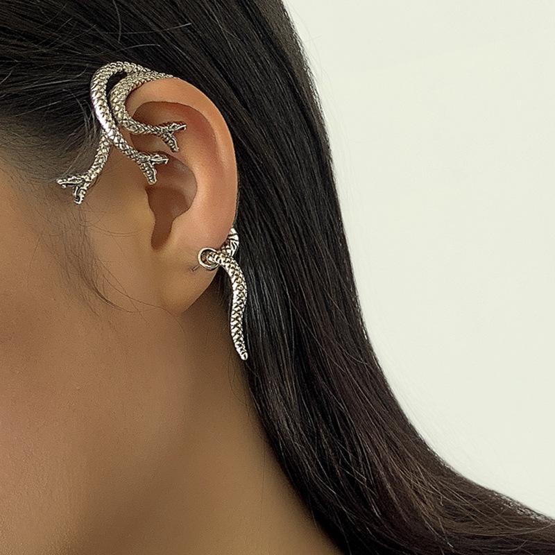 Jewelry Retro Three-Dimensional Cross Snake Earring Female Personality Fashion Geometric Single Outline Ear Clip