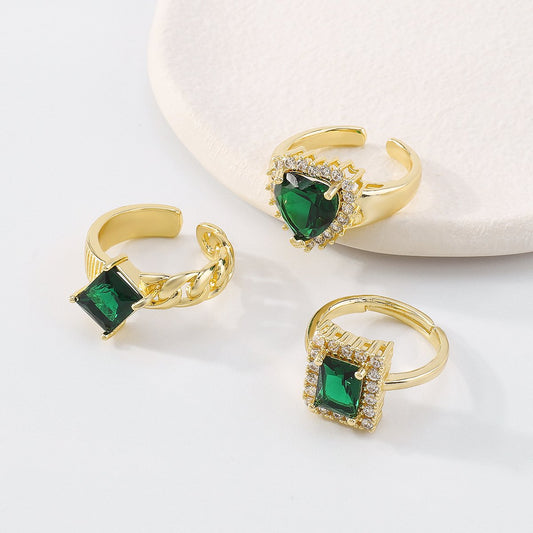 ZR144 Exaggerated Fashion Ring Copper Zircon Retro Palace Temperament Light Luxury Open Knuckle Ring