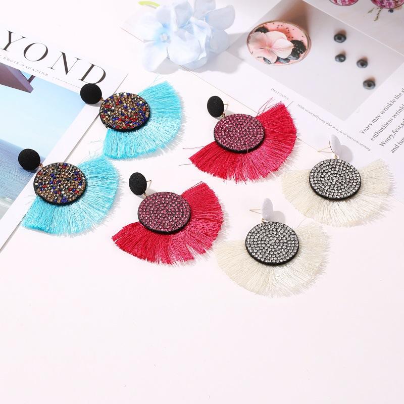 Earrings Fashion Color Diamond Scalloped Tassel Earrings Bohemian Exaggerated Retro Tassel Earrings