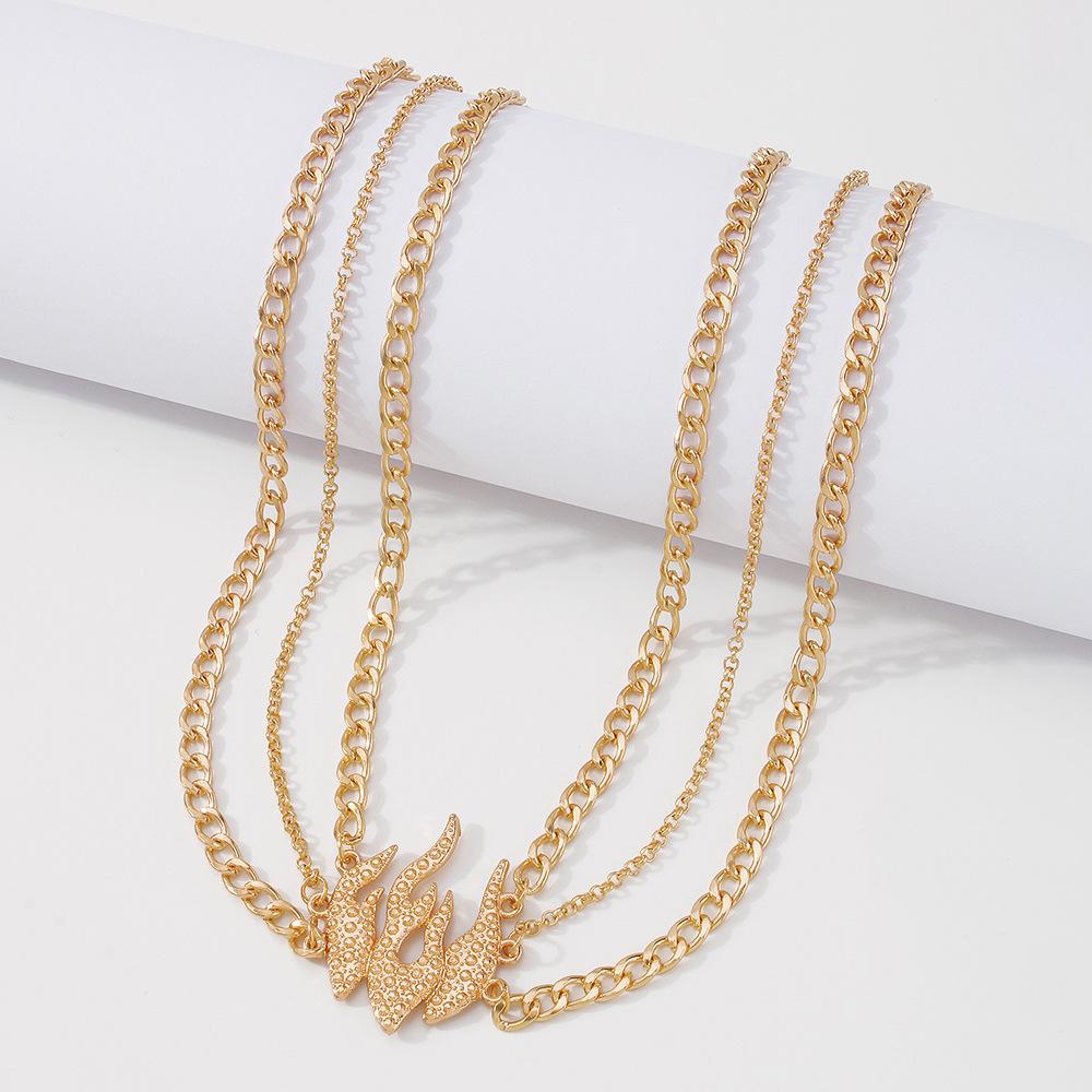 N9486 Jewelry Metal Texture Simple Flame Necklace Fashion Retro Creative Necklace Female