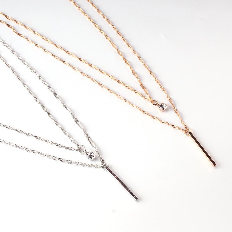 Simple Fashion Temperament Versatile Necklace Frosty Grid Metal Texture Double Layer Necklace Female Diamond Pendant Decoration