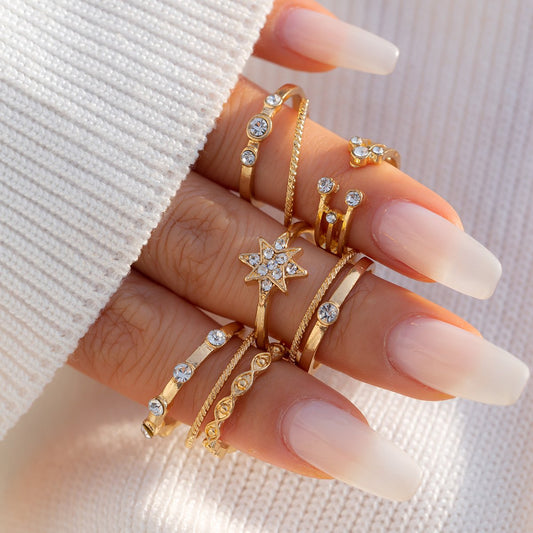 Jewelry Personality Diamond Astral Ring Set Ring Fashion Retro Open Index Finger Knuckle Ring