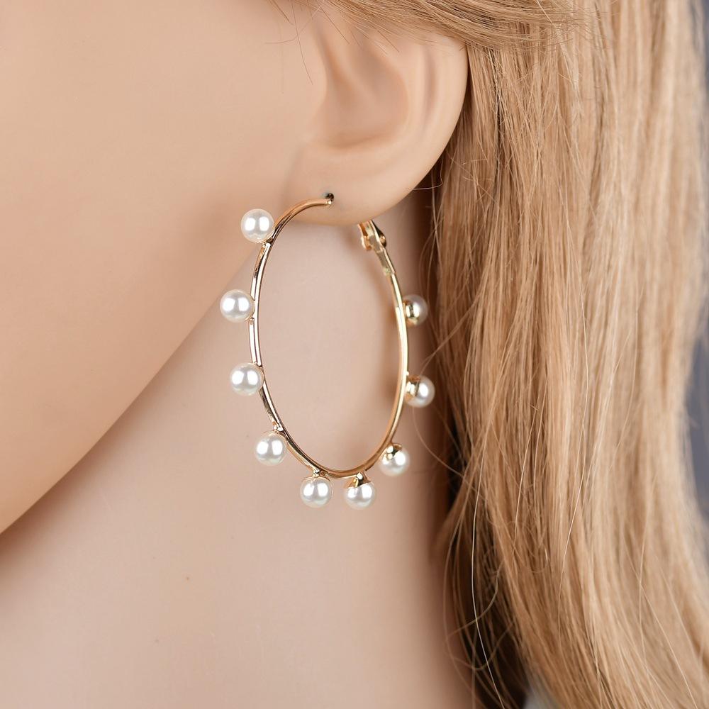 Fashion imitation pearl earrings geometric hoops exaggerated temperament earrings women's creative style